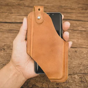 Men Genuine Leather Ultra-thin Horizontal Tactical 6.5 Inch Phone Bag Belt Sheath