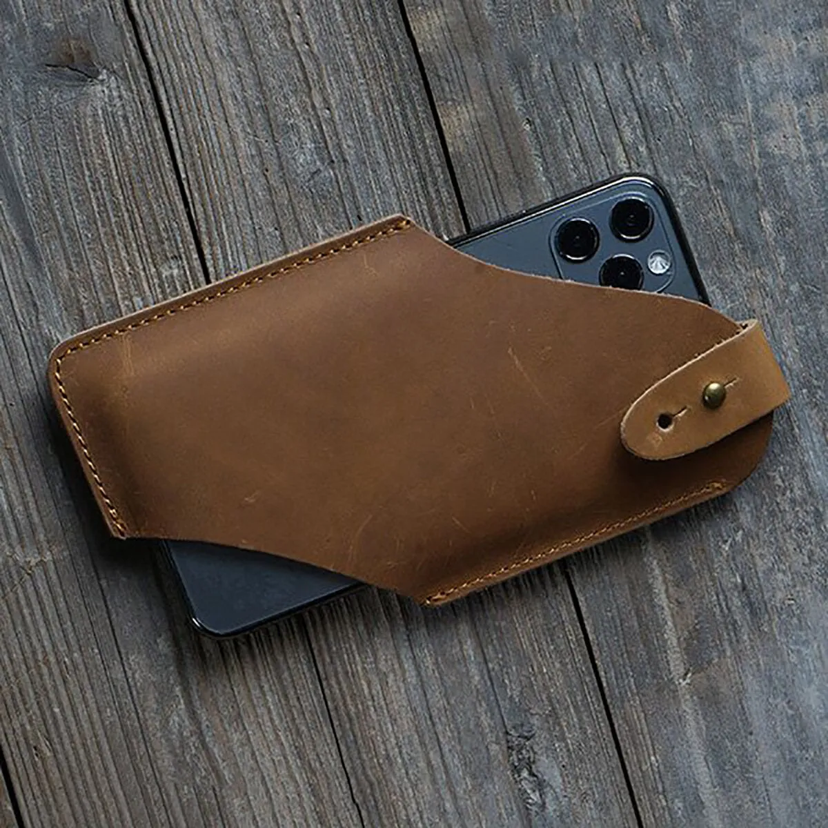 Men Genuine Leather Ultra-thin Horizontal Tactical 6.5 Inch Phone Bag Belt Sheath