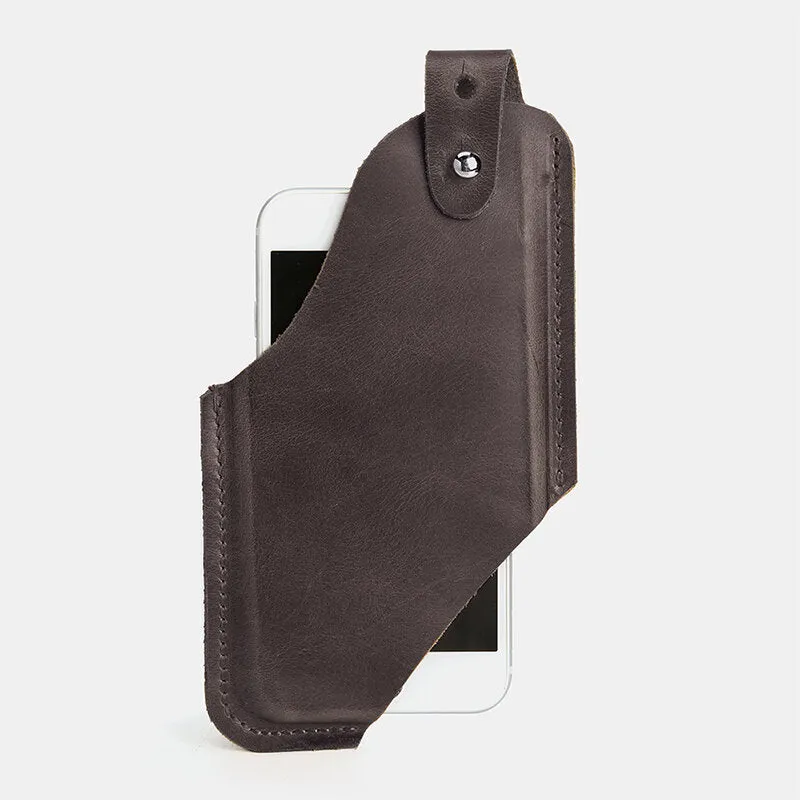 Men Genuine Leather Ultra-thin Horizontal Tactical 6.5 Inch Phone Bag Belt Sheath