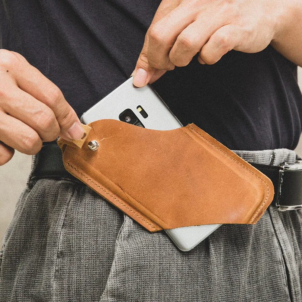 Men Genuine Leather Ultra-thin Horizontal Tactical 6.5 Inch Phone Bag Belt Sheath