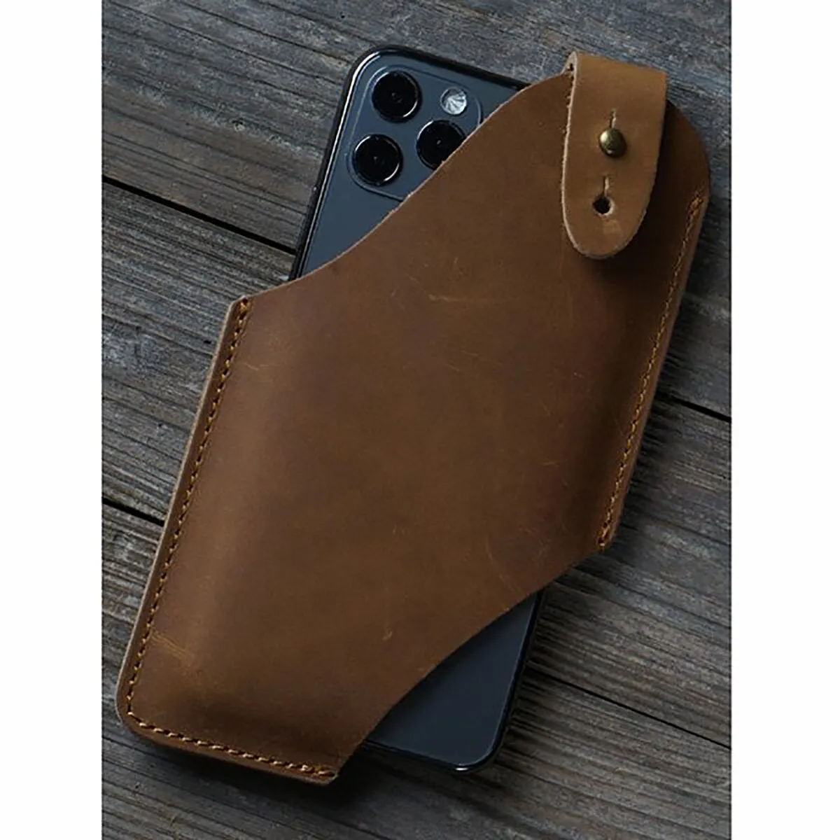 Men Genuine Leather Ultra-thin Horizontal Tactical 6.5 Inch Phone Bag Belt Sheath