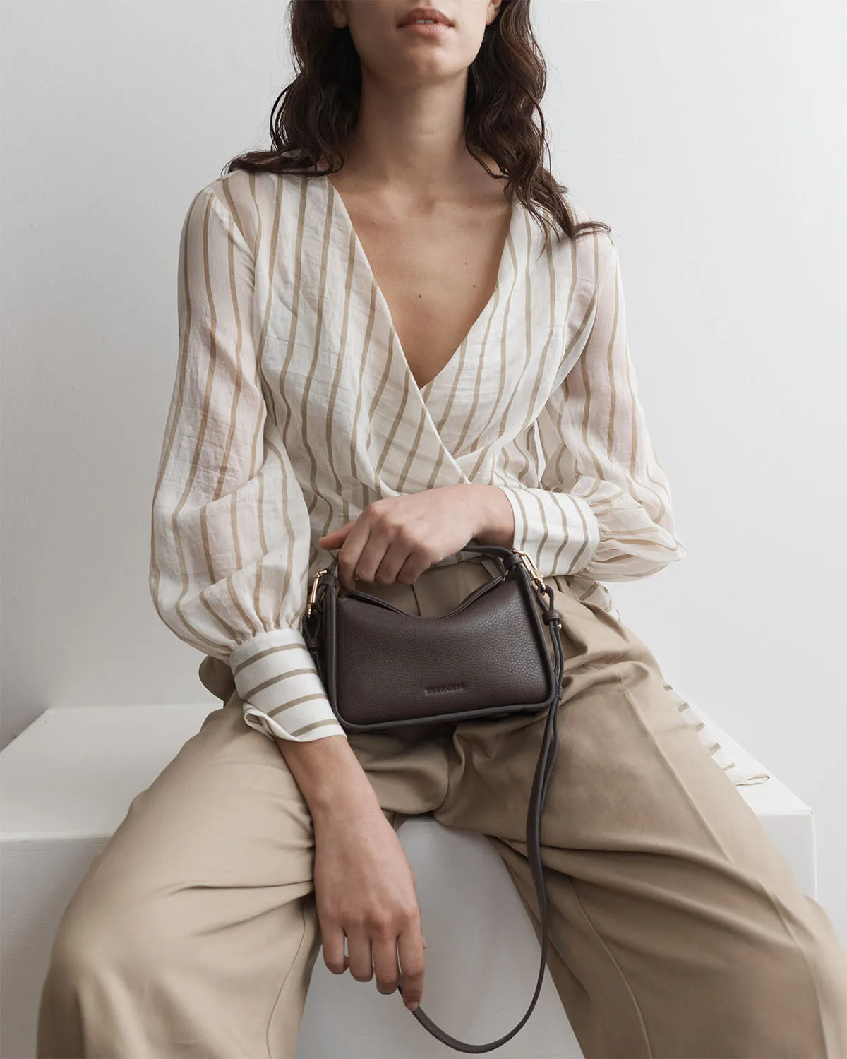Mini Clementine Bag: Charcoal Pebbled Leather with Gold