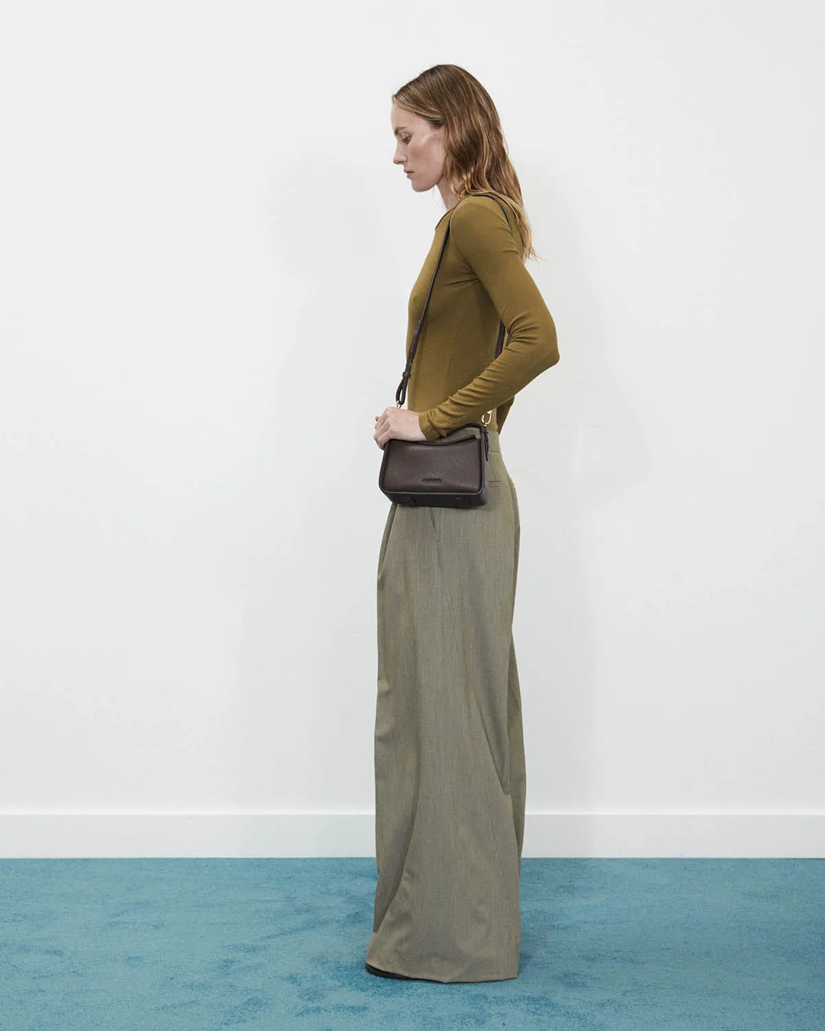 Mini Clementine Bag: Charcoal Pebbled Leather with Gold