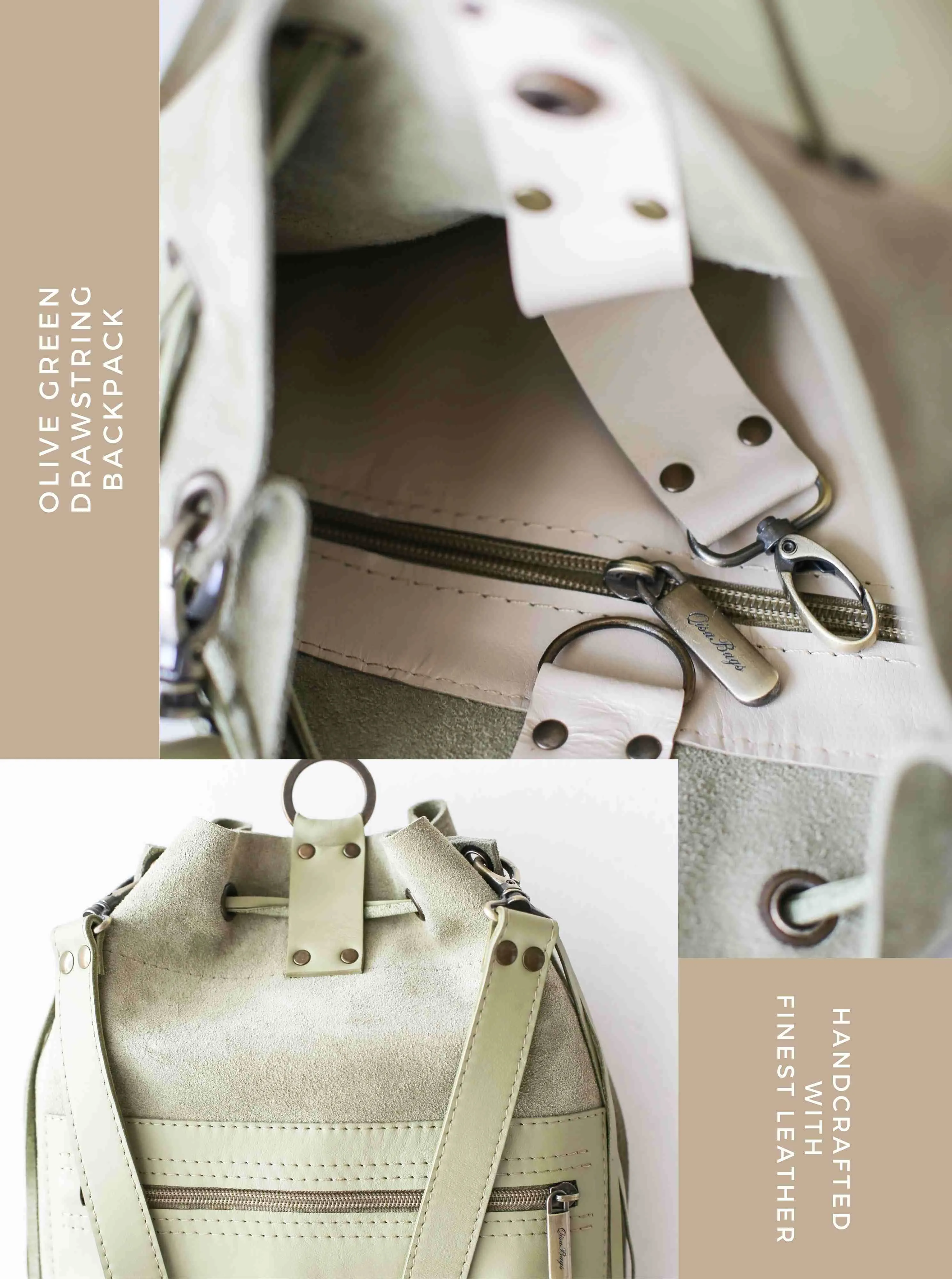 Olive Leather Backpack Purse