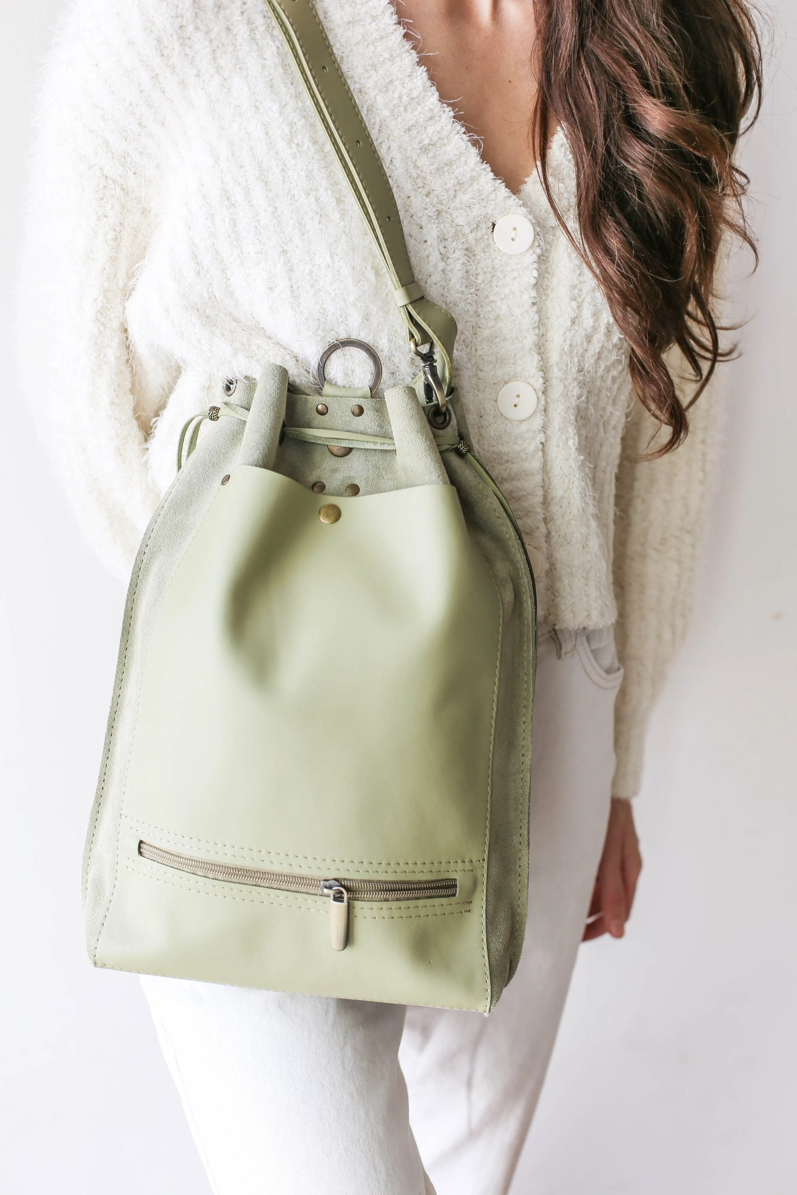Olive Leather Backpack Purse