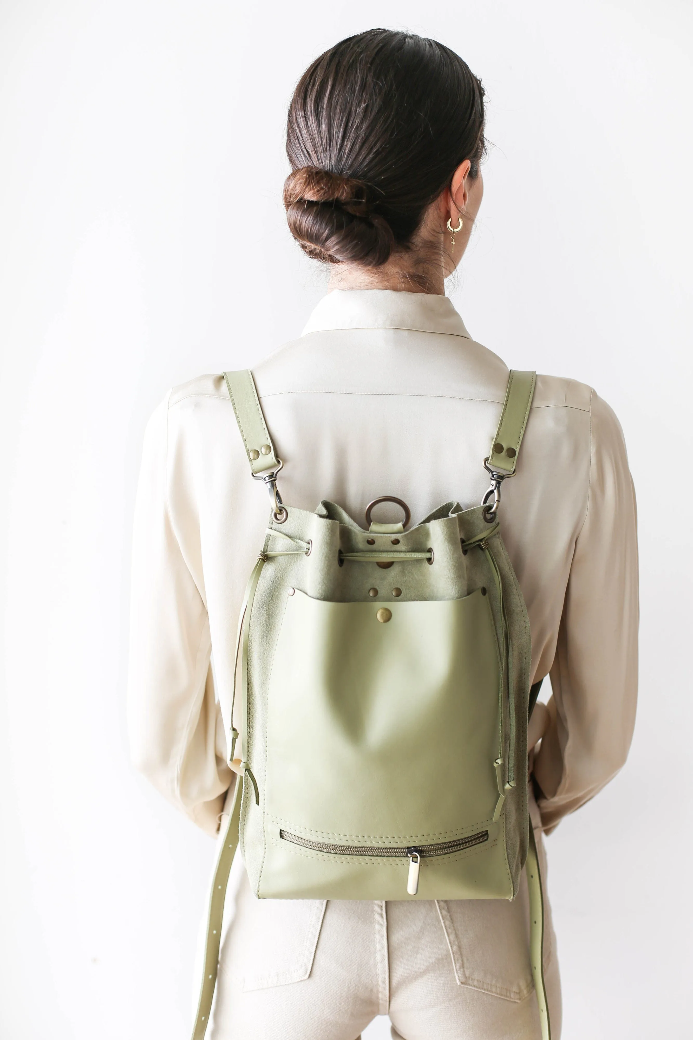 Olive Leather Backpack Purse