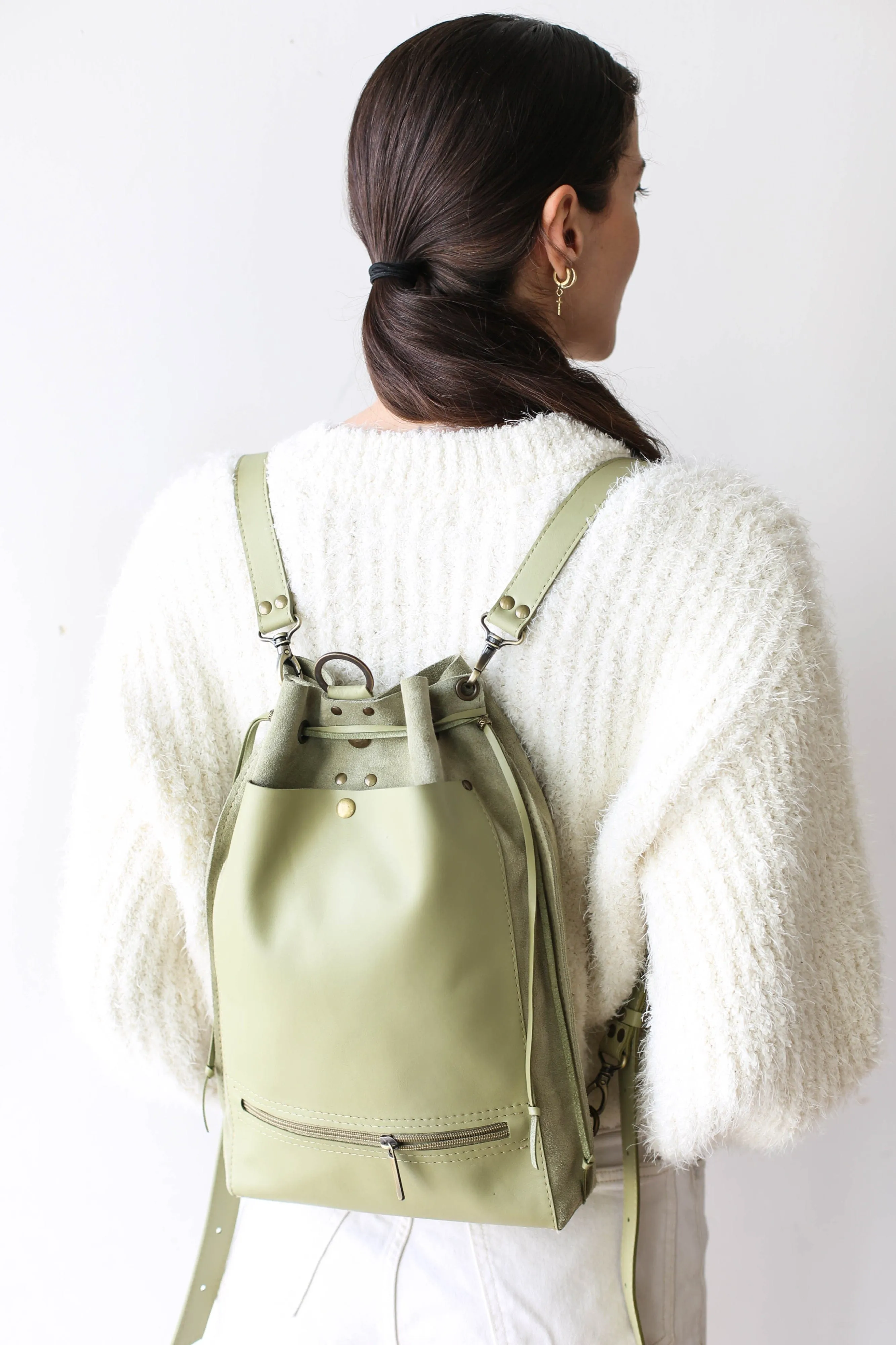 Olive Leather Backpack Purse