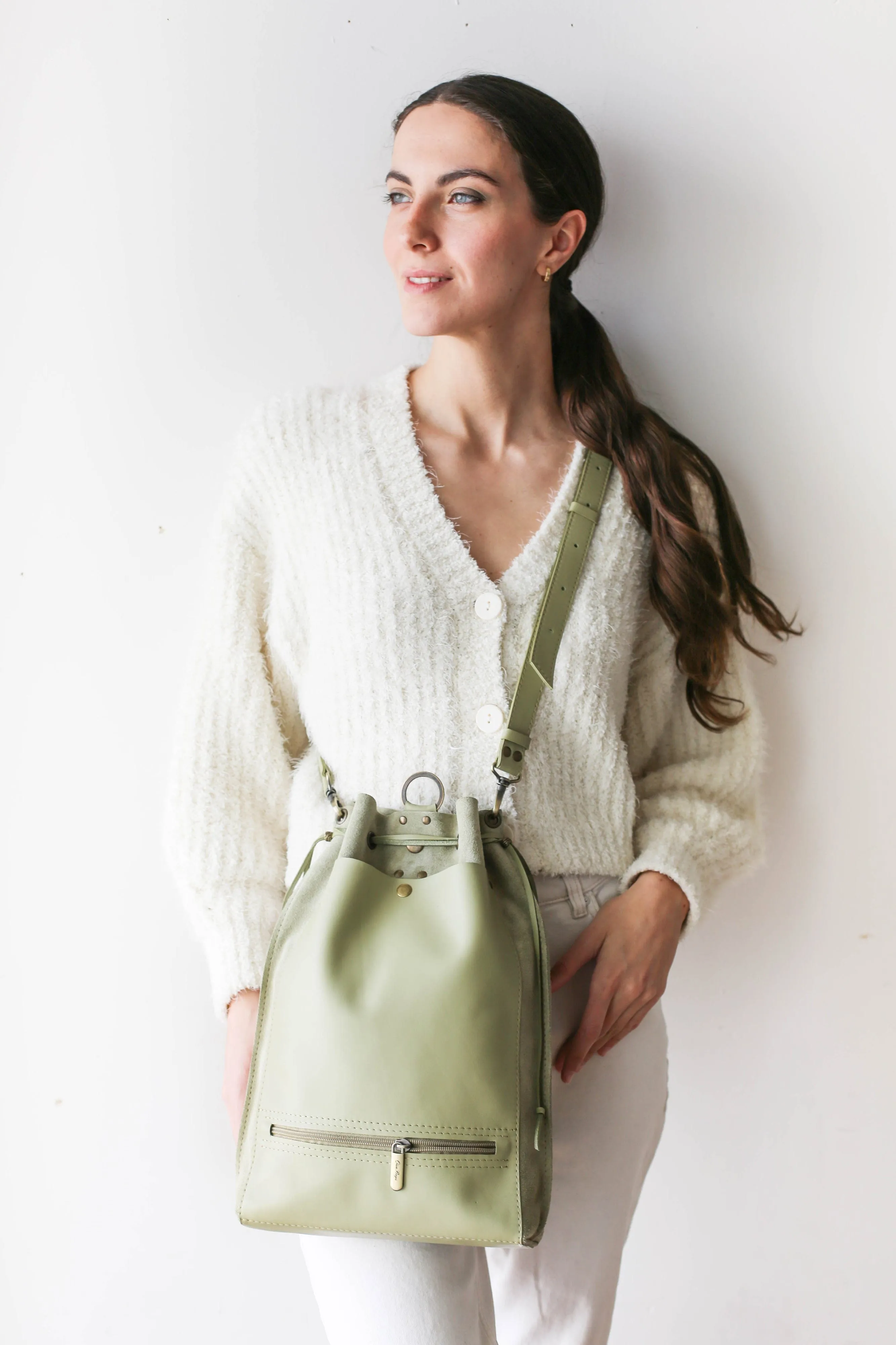 Olive Leather Backpack Purse
