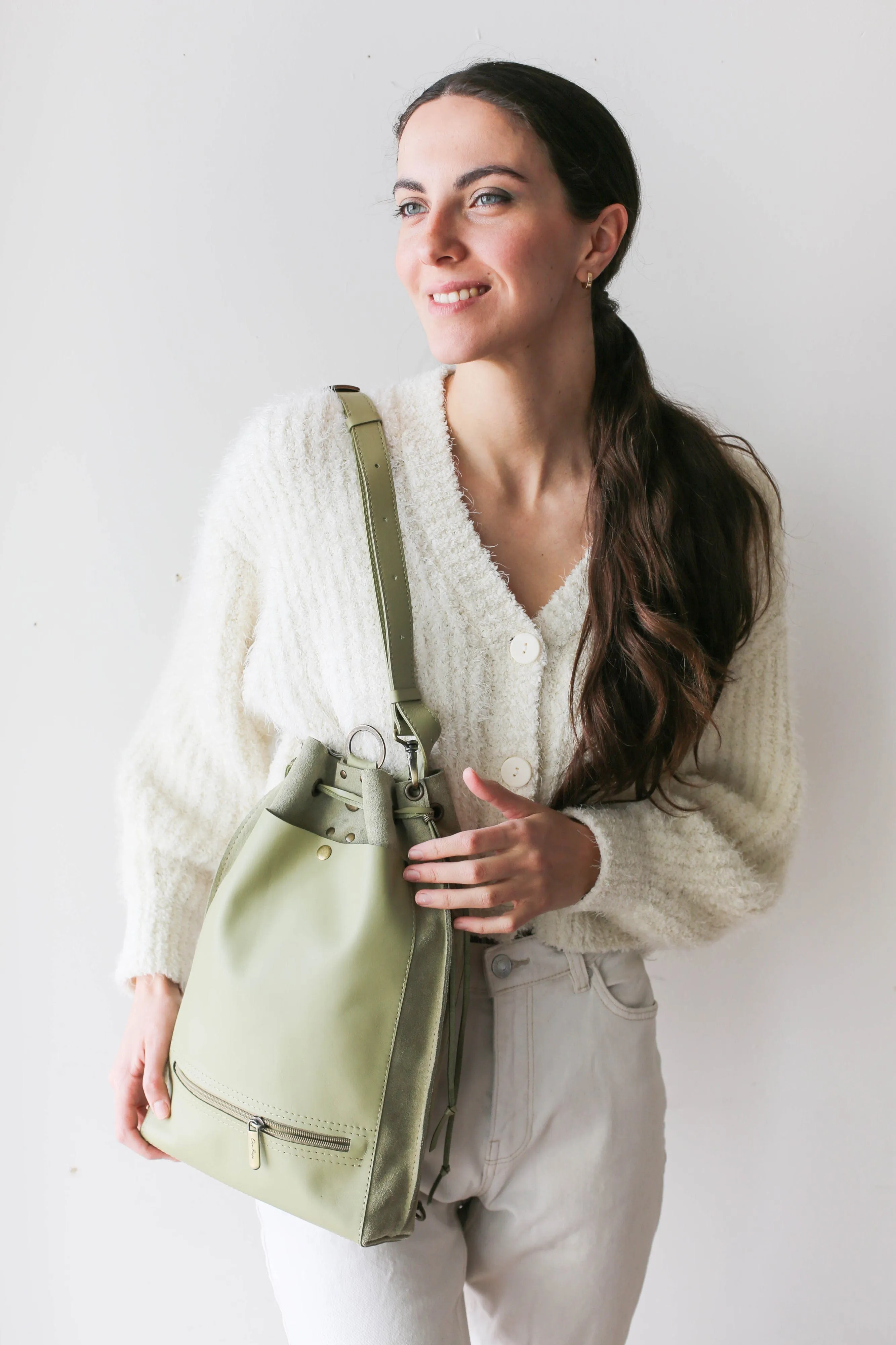 Olive Leather Backpack Purse