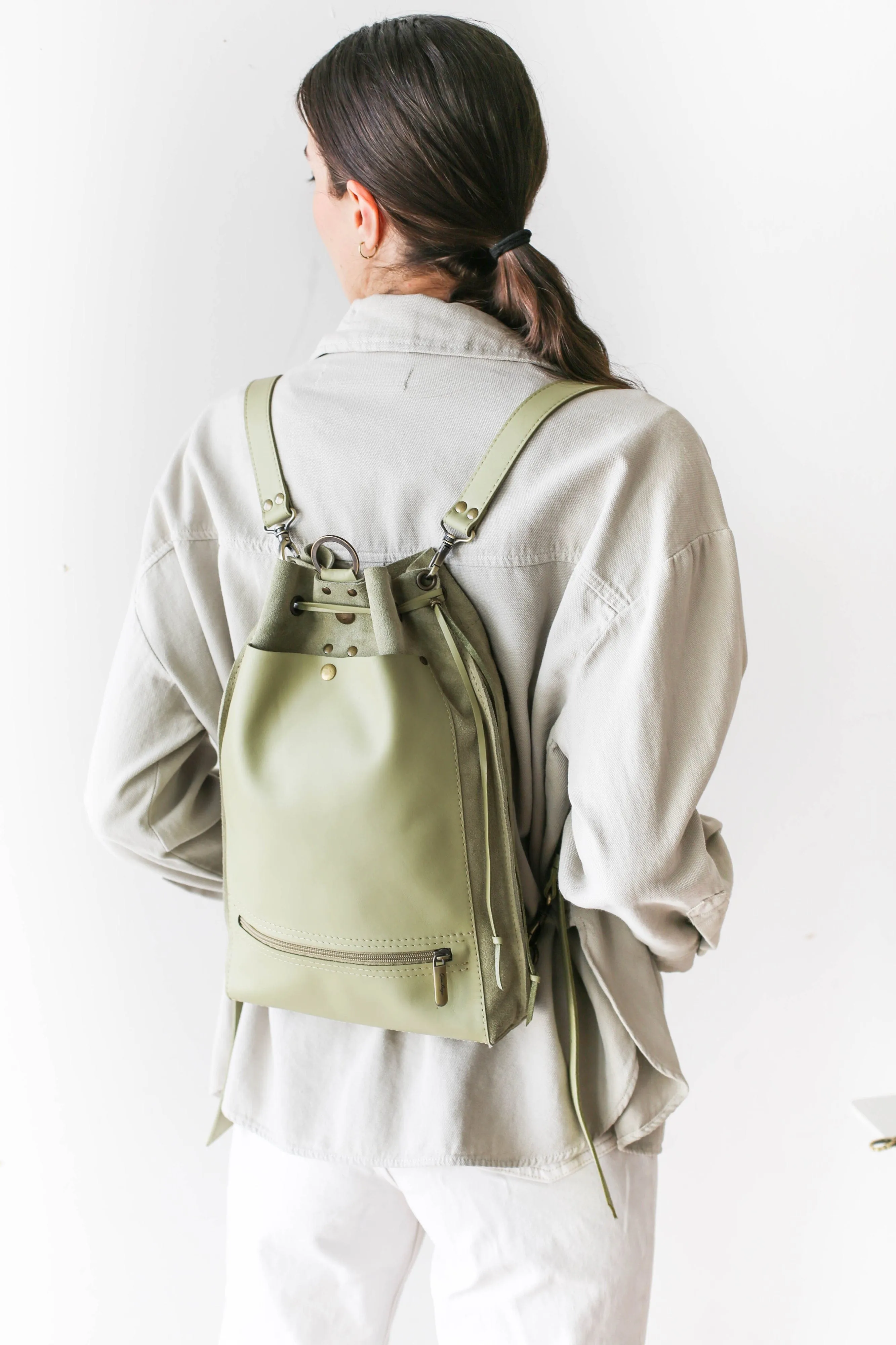 Olive Leather Backpack Purse