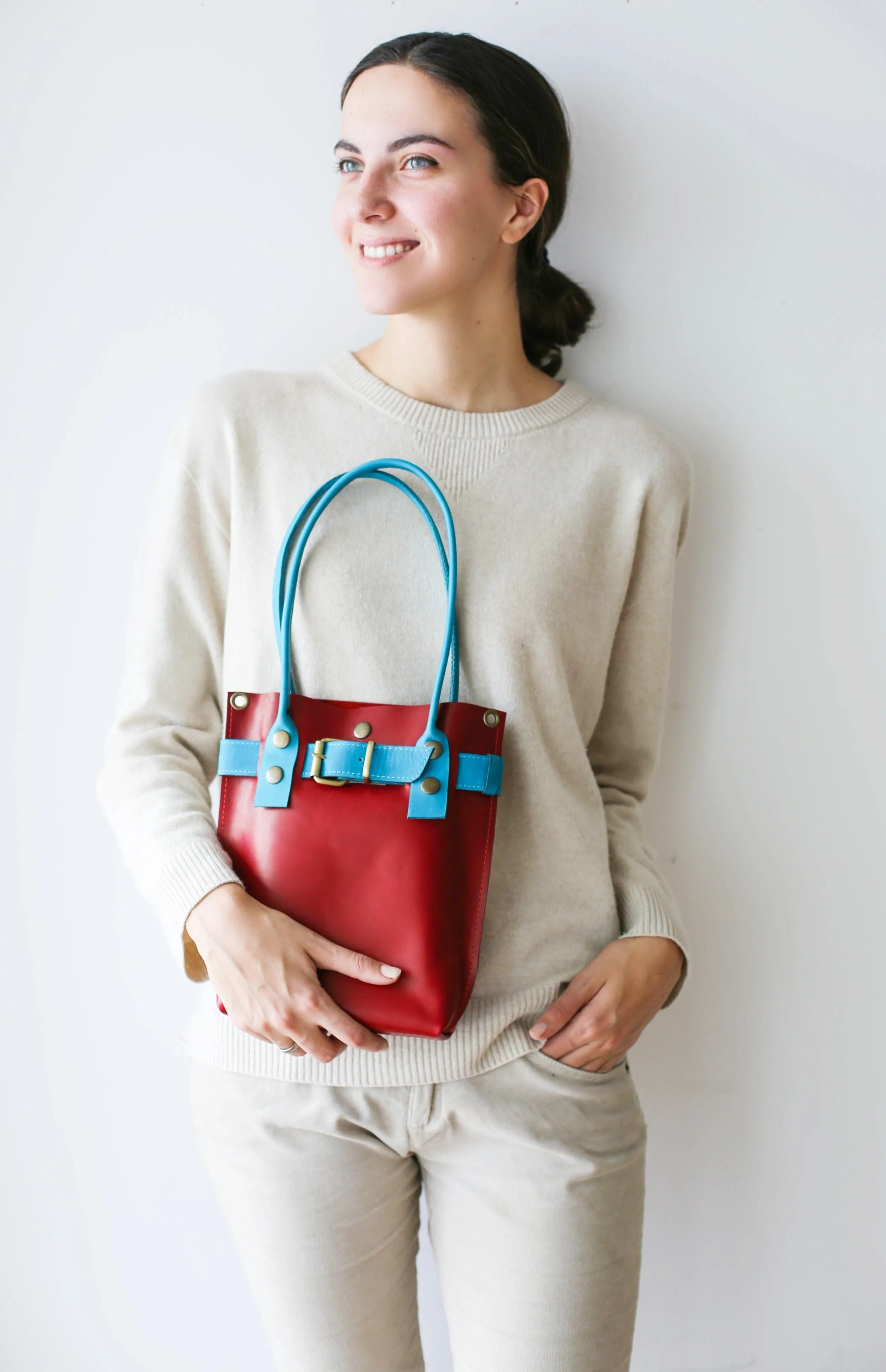 Red w/ Blue Leather Handbag