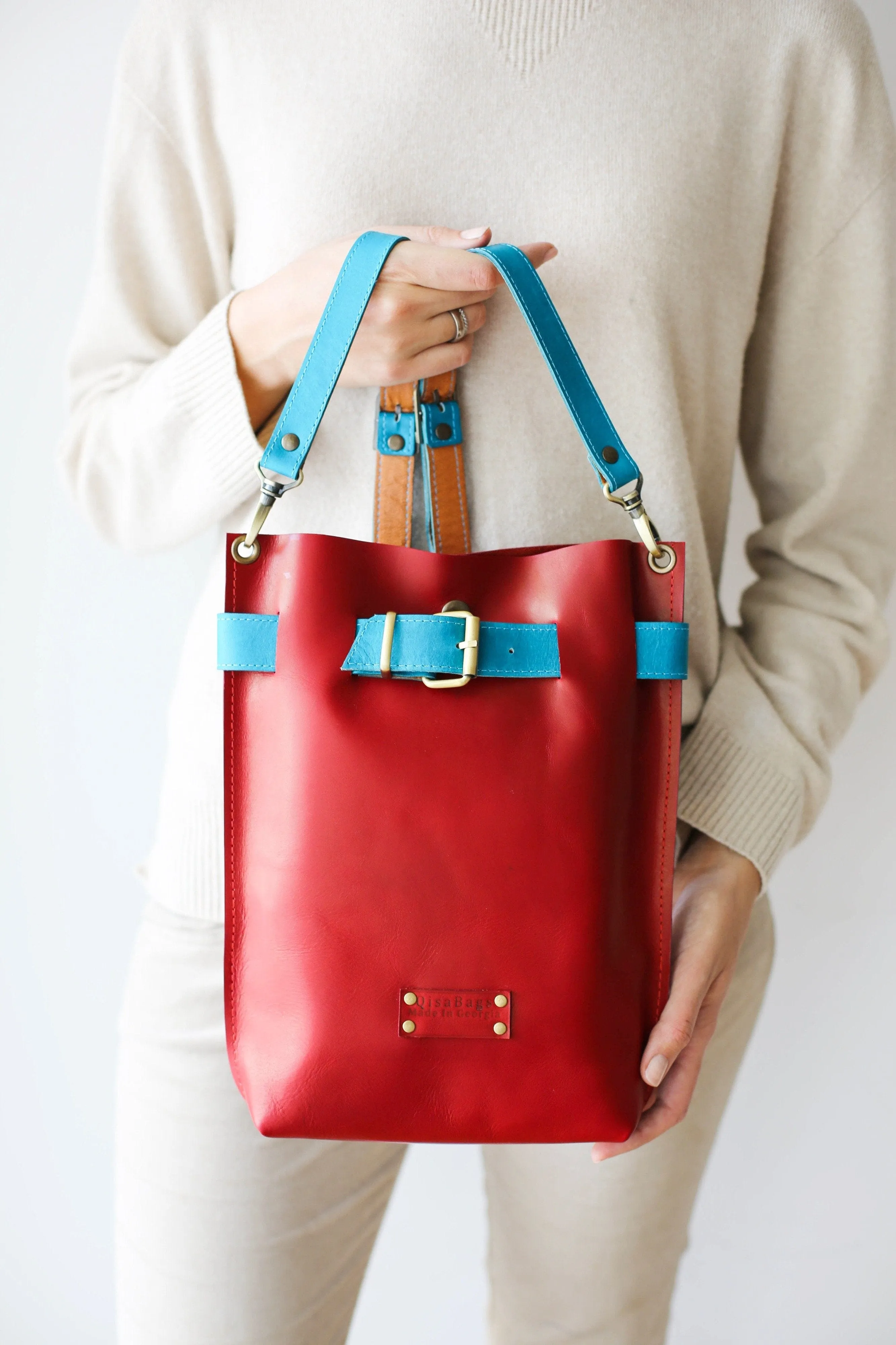 Red w/Blue Leather Bag