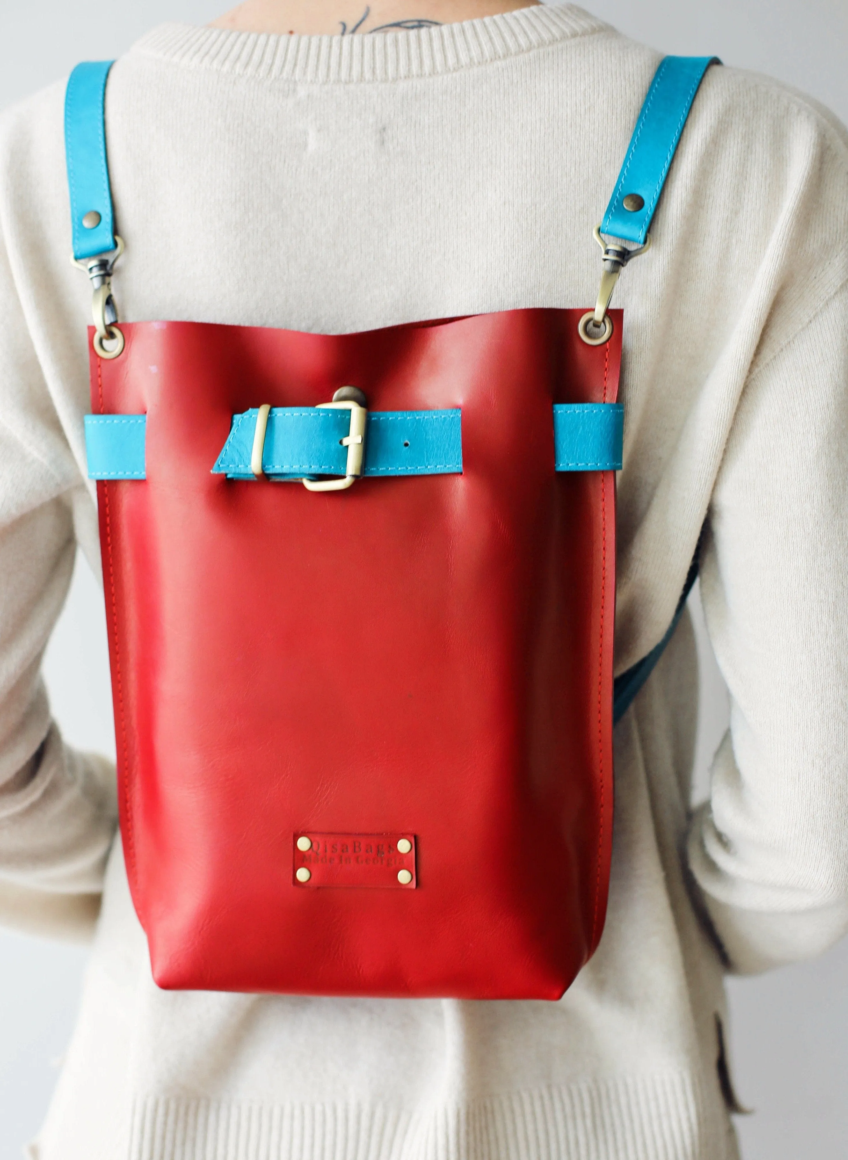 Red w/Blue Leather Bag