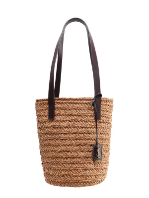 Saint Laurent Logo Plaque Woven Tote Bag