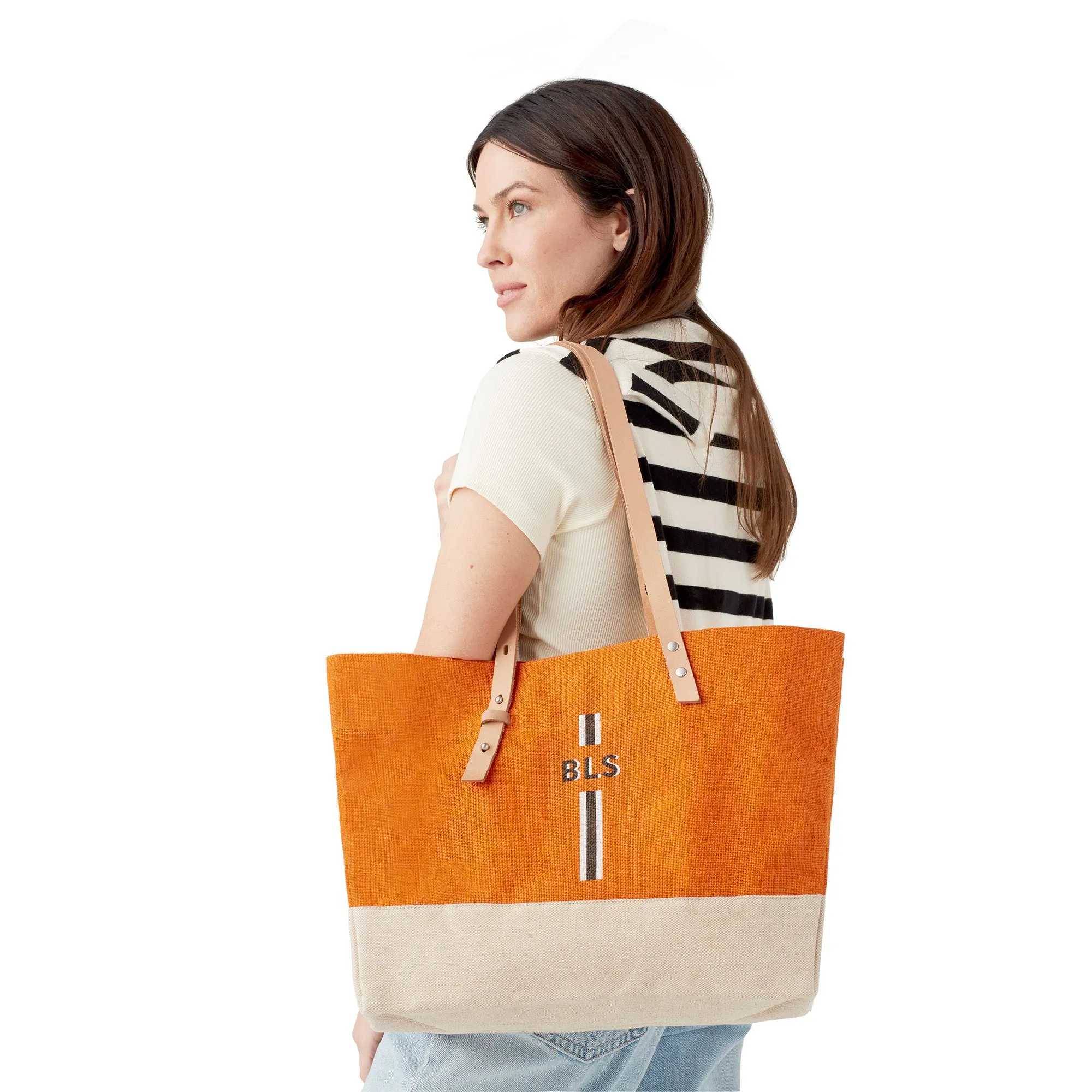 Shoulder Market Bag in Citrus with Monogram