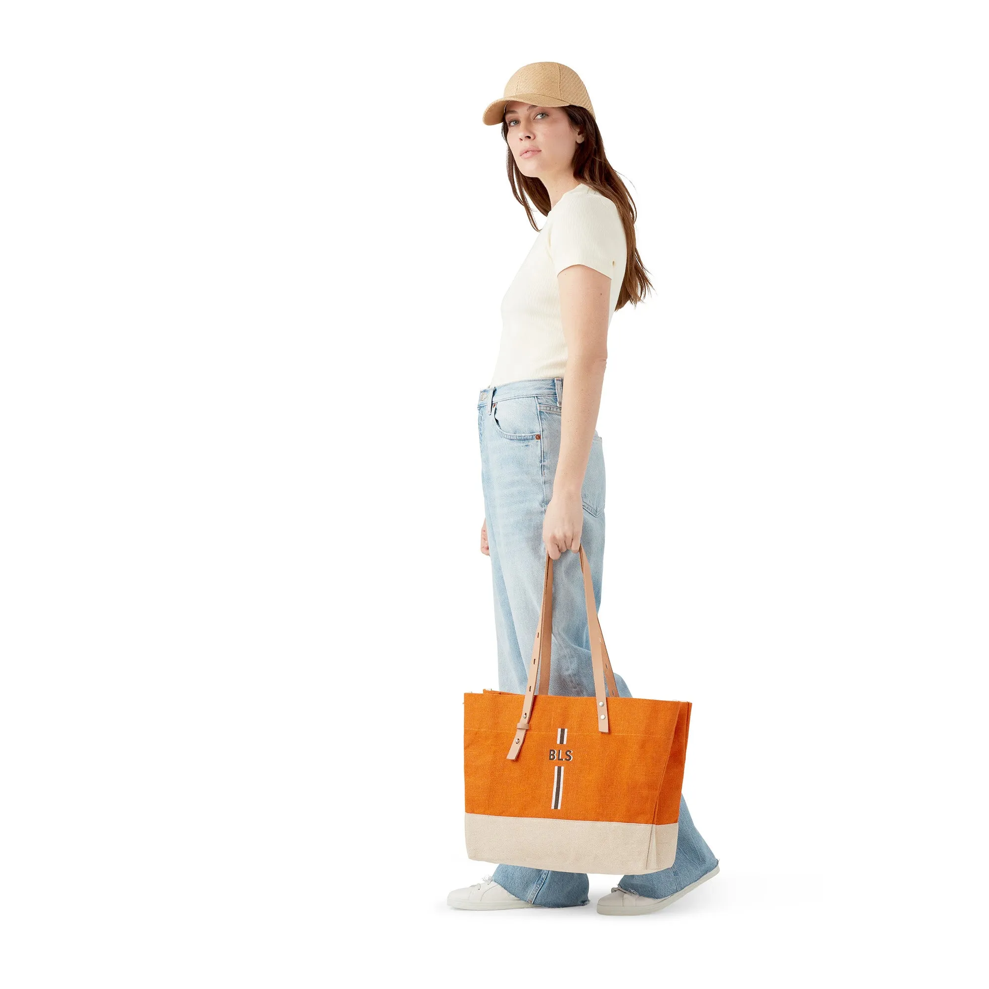 Shoulder Market Bag in Citrus with Monogram
