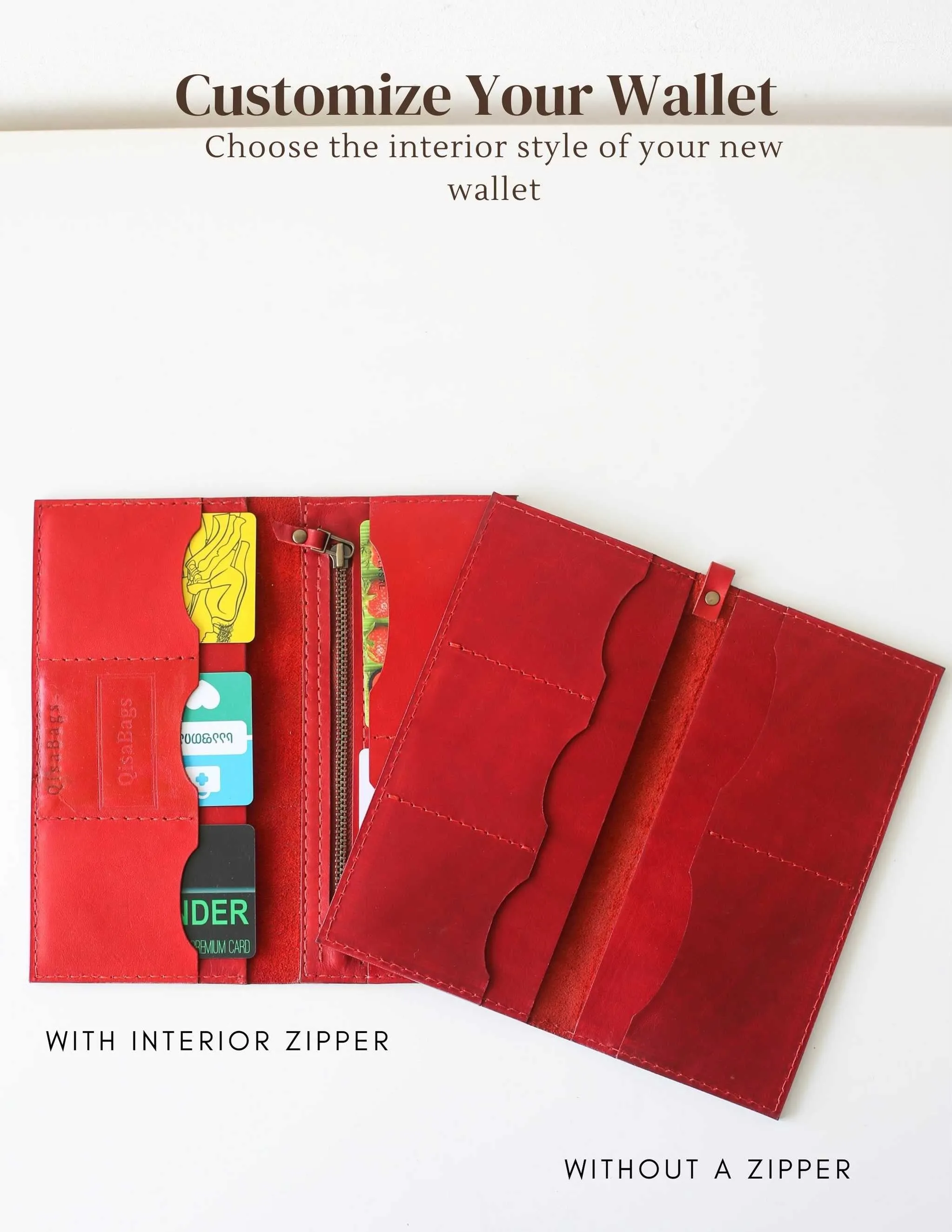 Women's Bifold Red Leather Wallet - N02