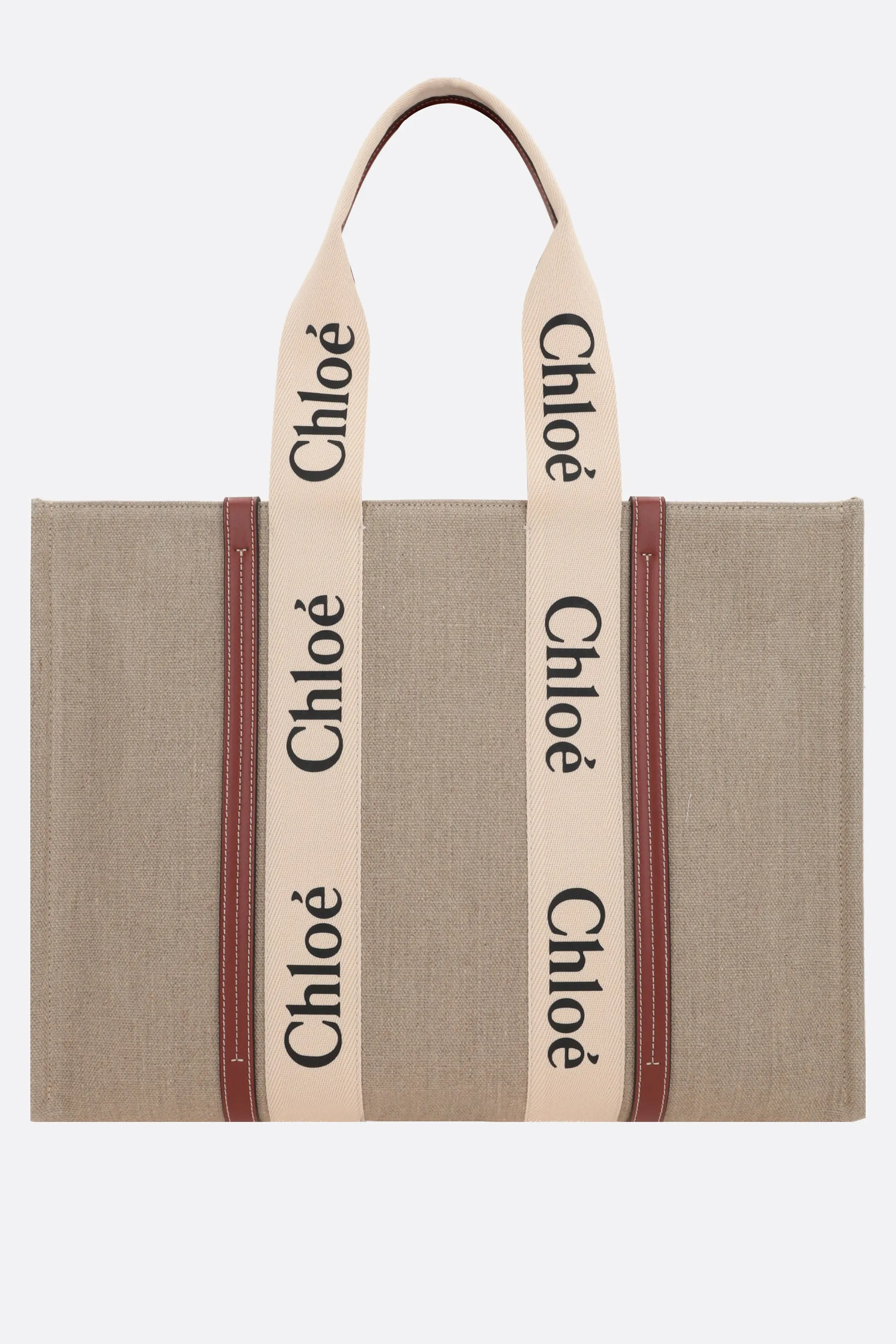Woody large tote bag in linen and leather